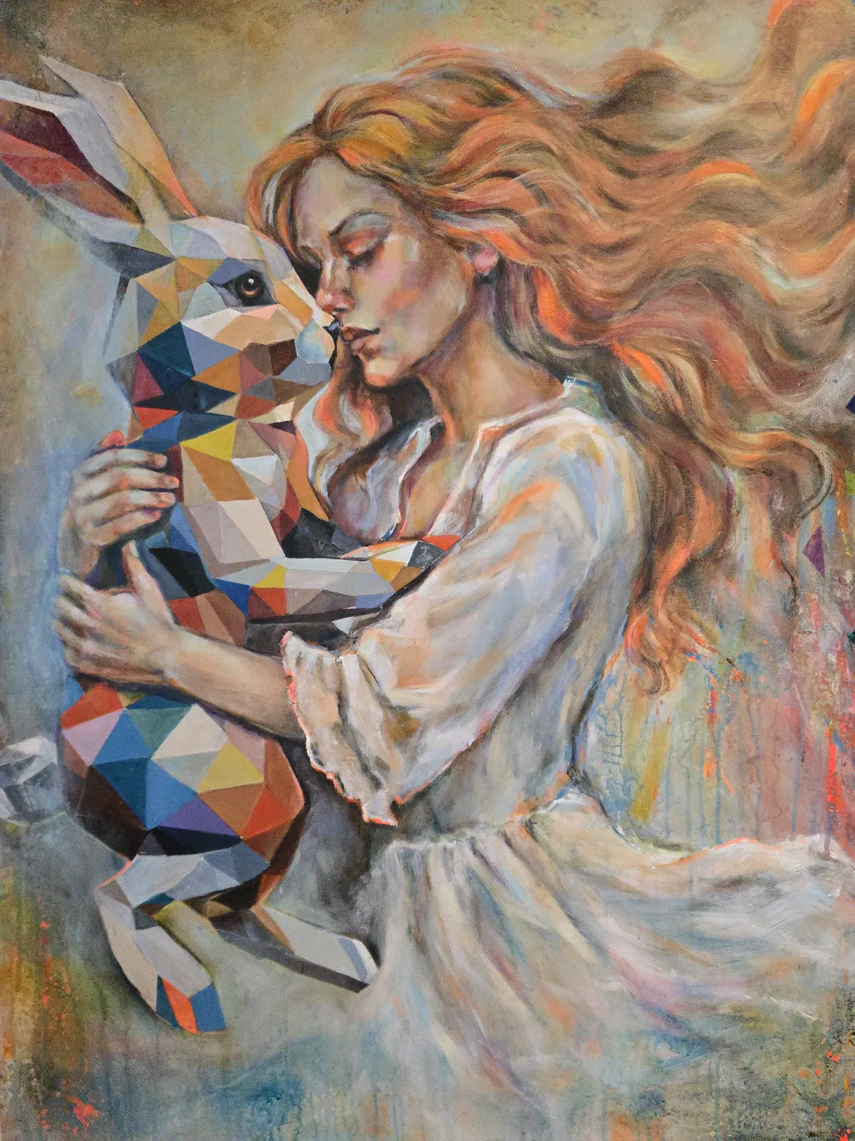 Akrylmålning Flickan och den geometriska haren. av Lana BLINK