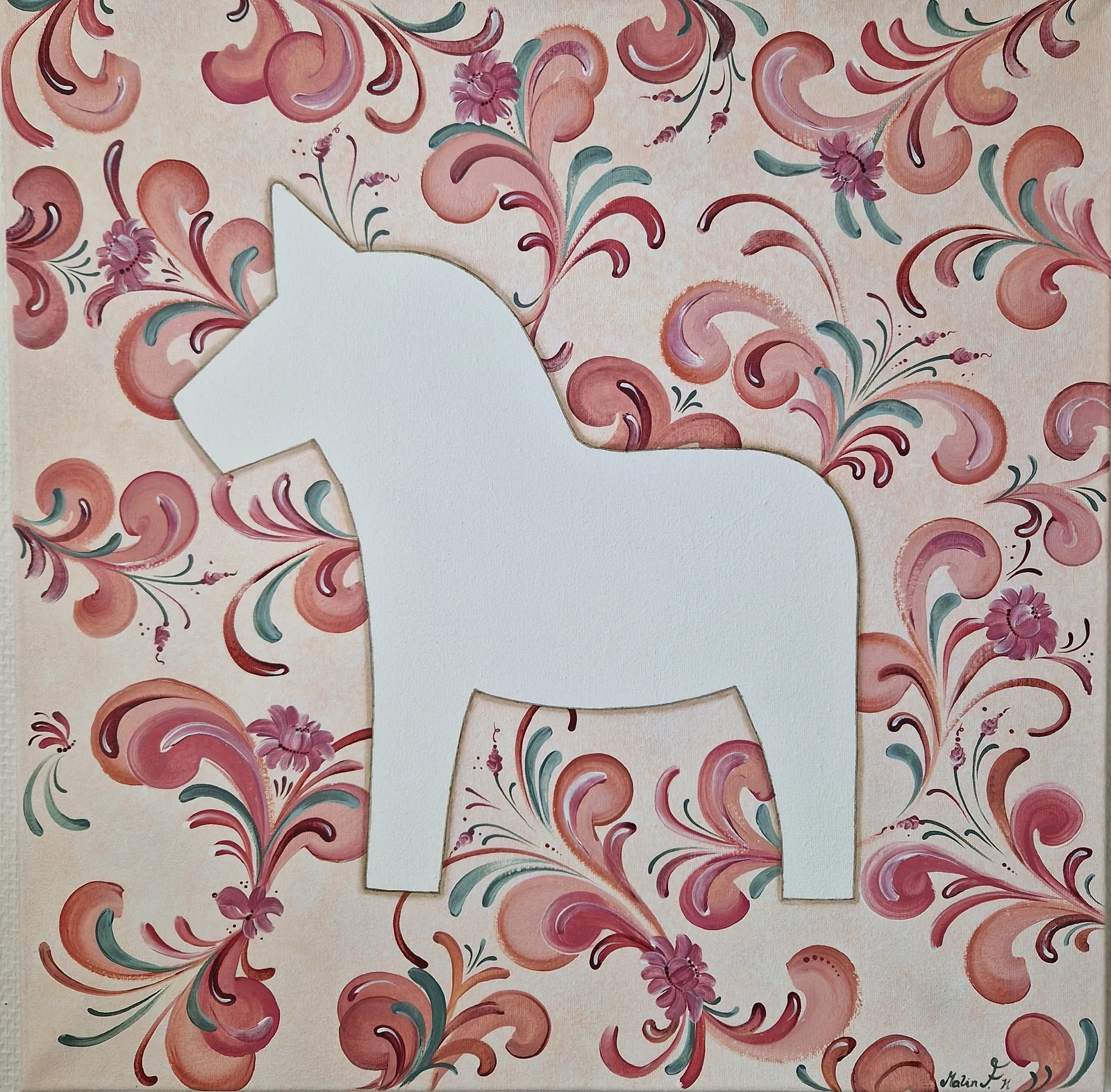 Akrylmålning Hortensia av Malin Frelin Helsing