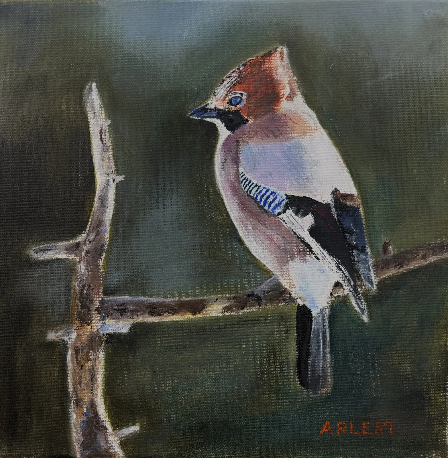 Oljemålning Nötskrika av Bertil Arlert