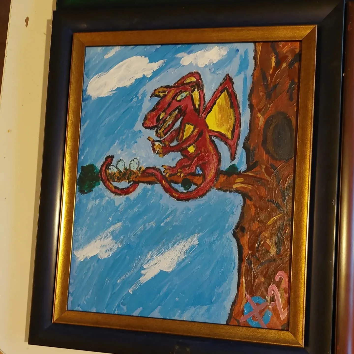 Akrylmålning Nesting Dragon av Robert Christensen