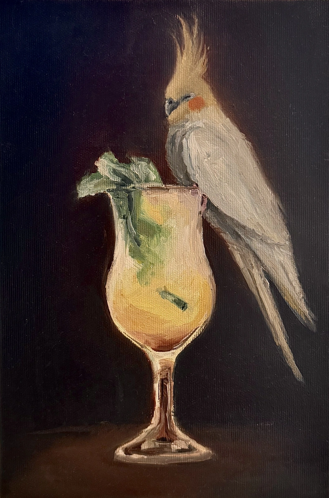 Oljemålning Cocktail cockatiel av Olivia Carlsson Wennerström