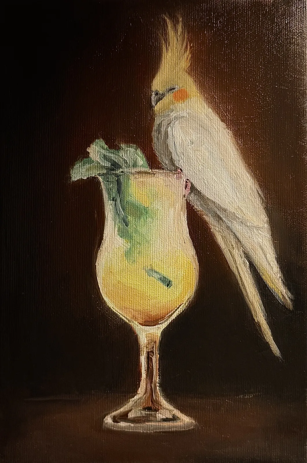 Oljemålning Cocktail cockatiel av Olivia Carlsson Wennerström