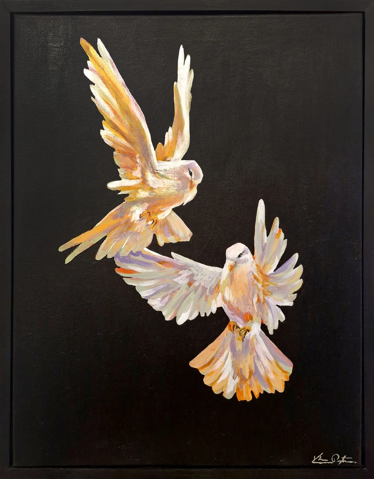 Akrylmålning Two birds in flight av Klara Prytz