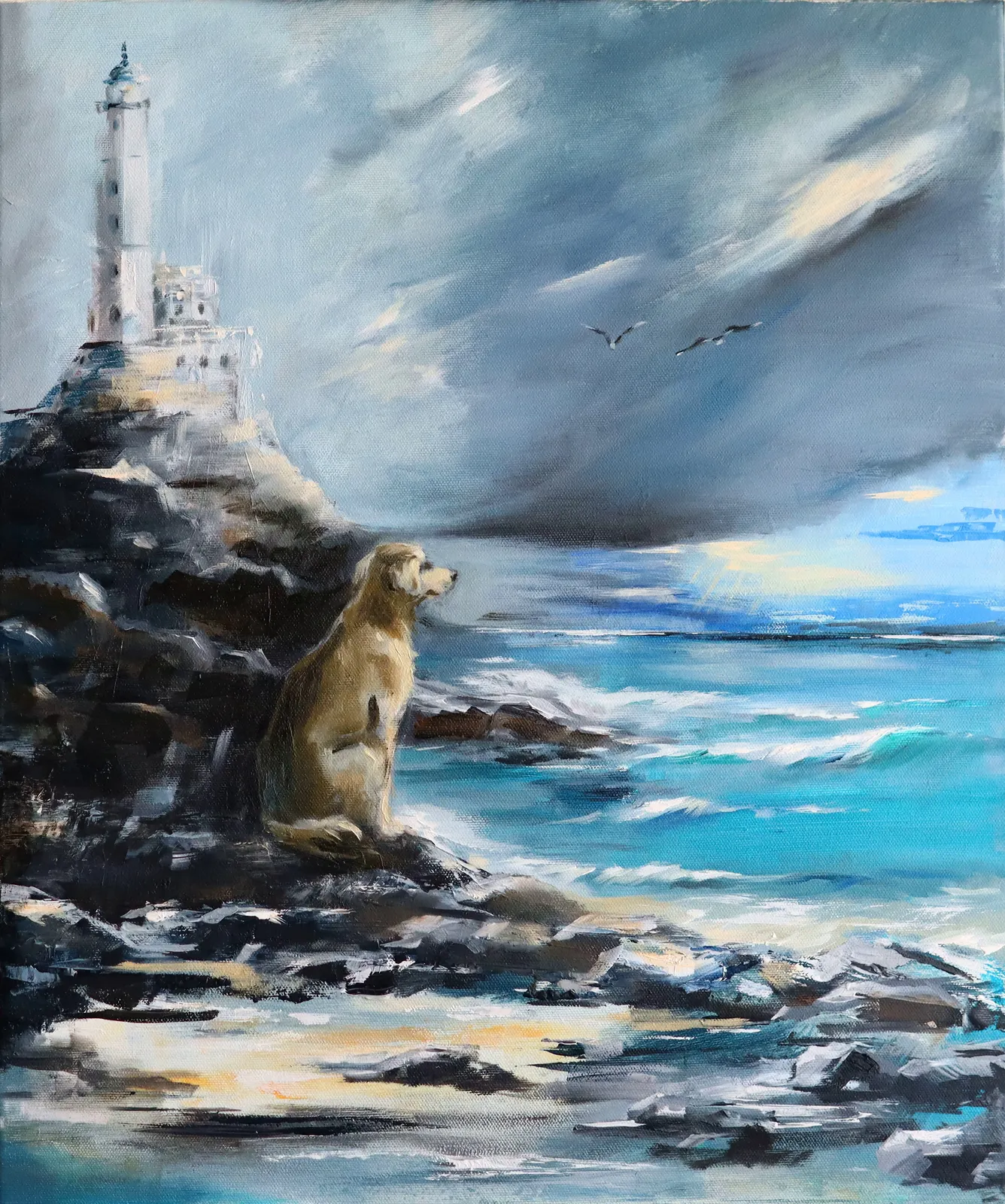 Oljemålning Morgon vid kusten av Igor Fominykh