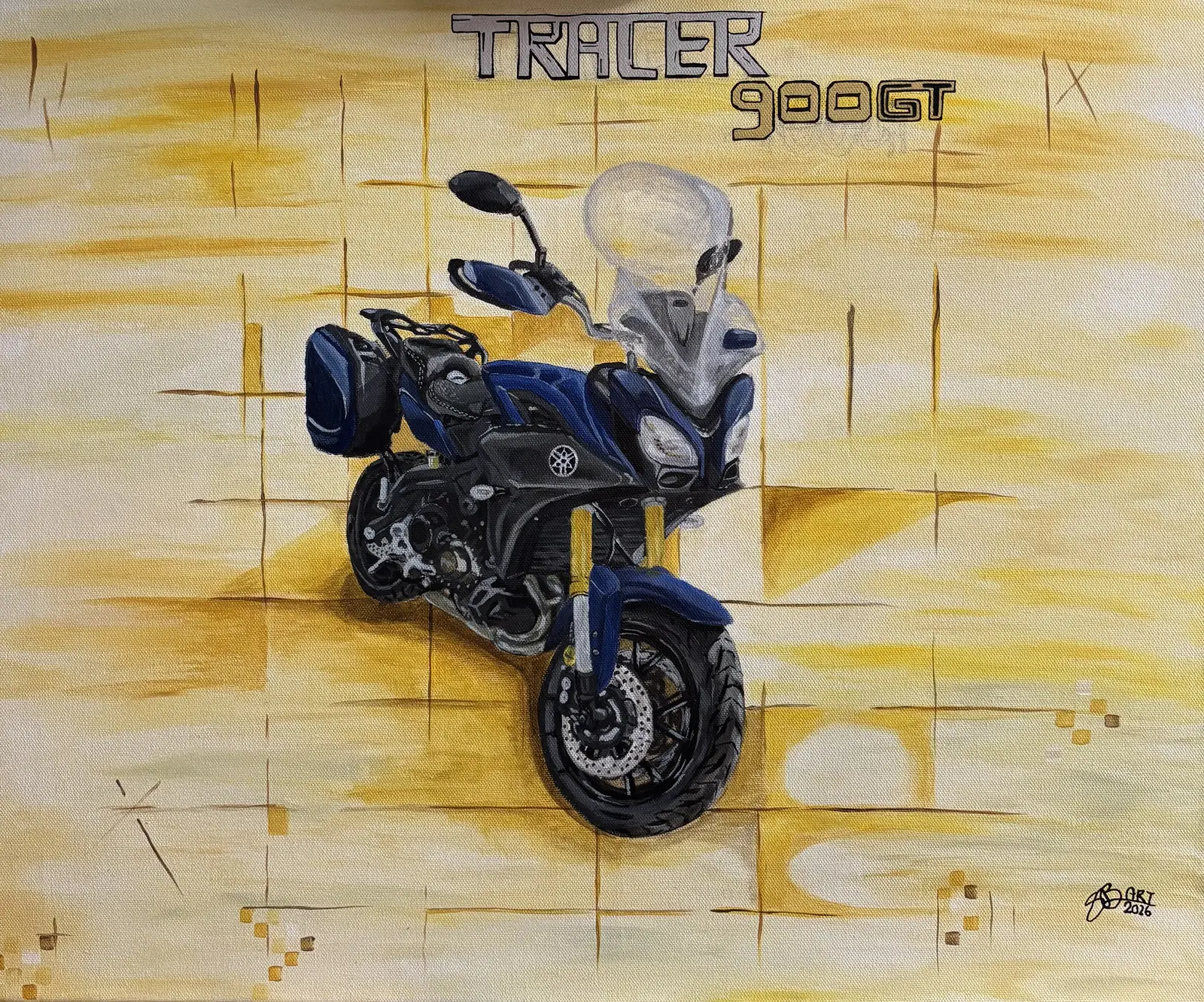 Akrylmålning Yamaha tracer 900GT av Sandra Bengtsson