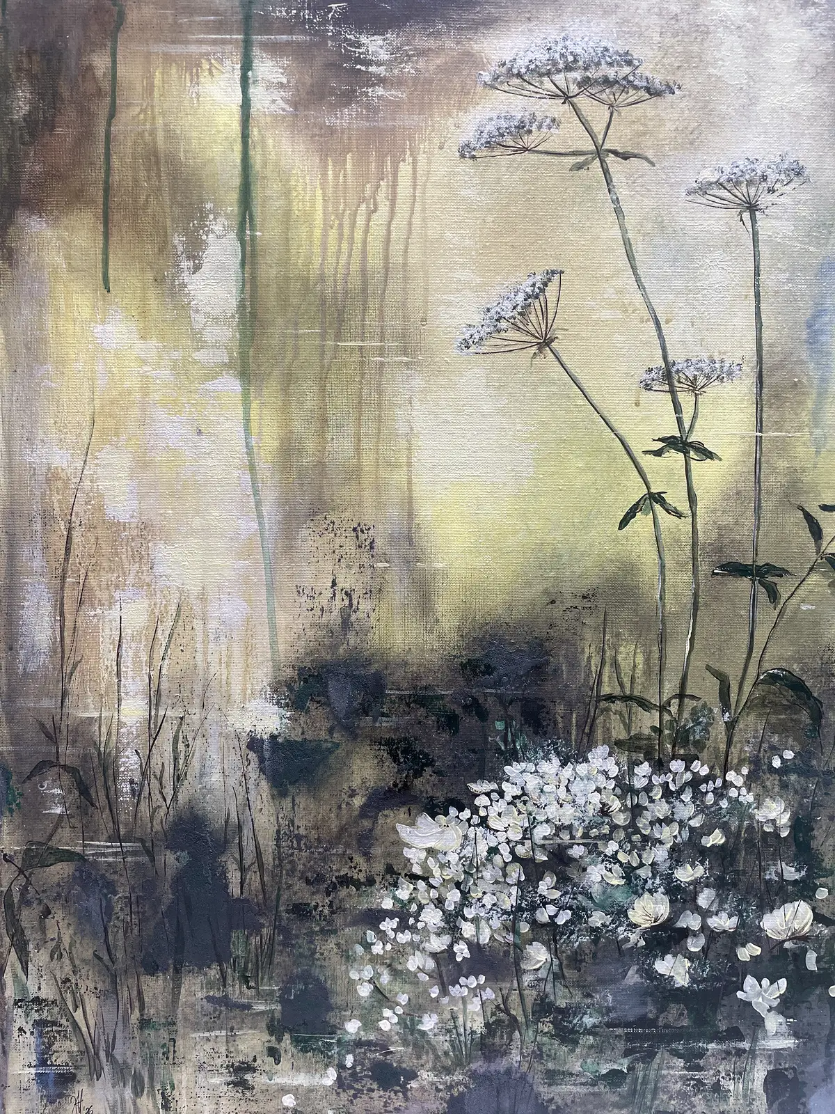 Akrylmålning Golden meadow av Judit Hedelius