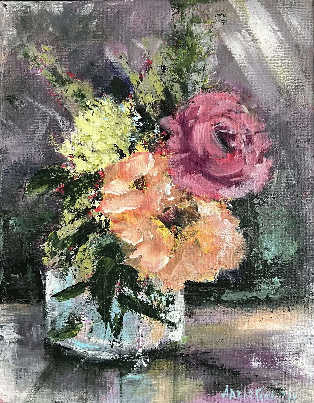 Akrylmålning Blombukett i glas av Anzhelika Henne