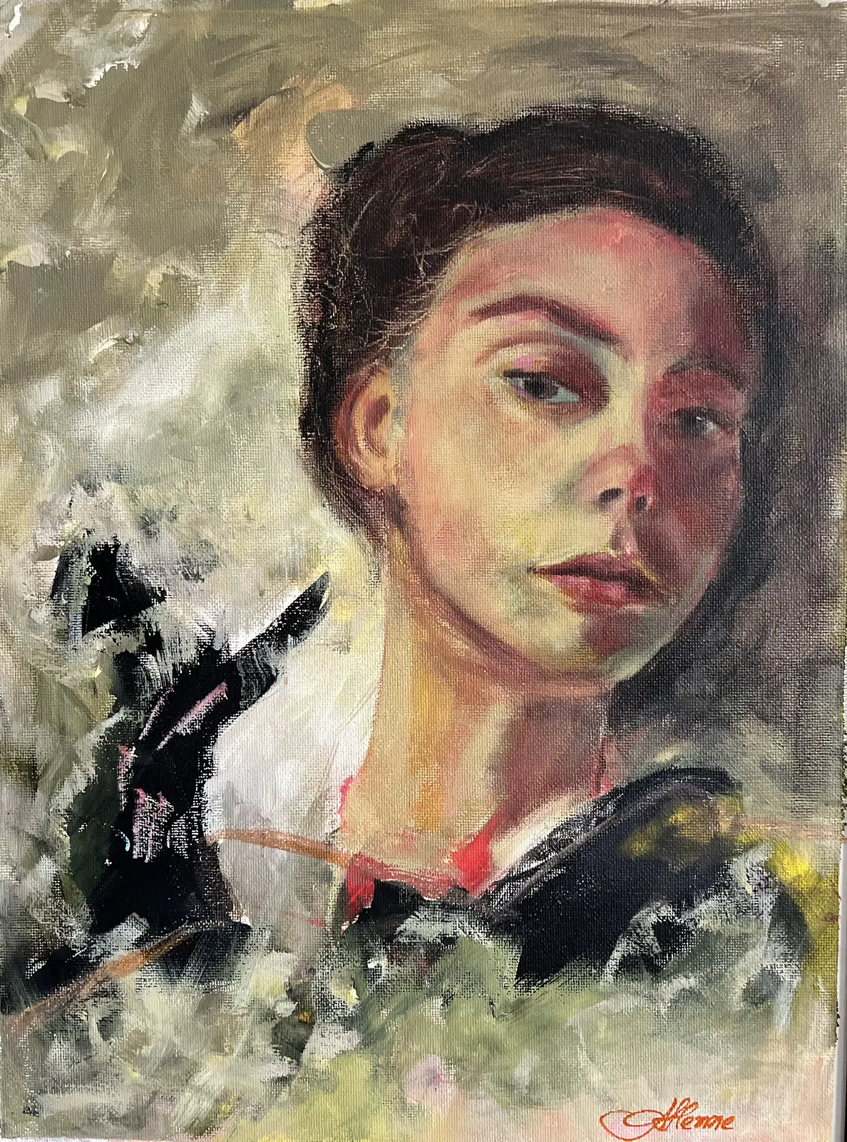 Akrylmålning Flicka i tankar av Anzhelika Henne