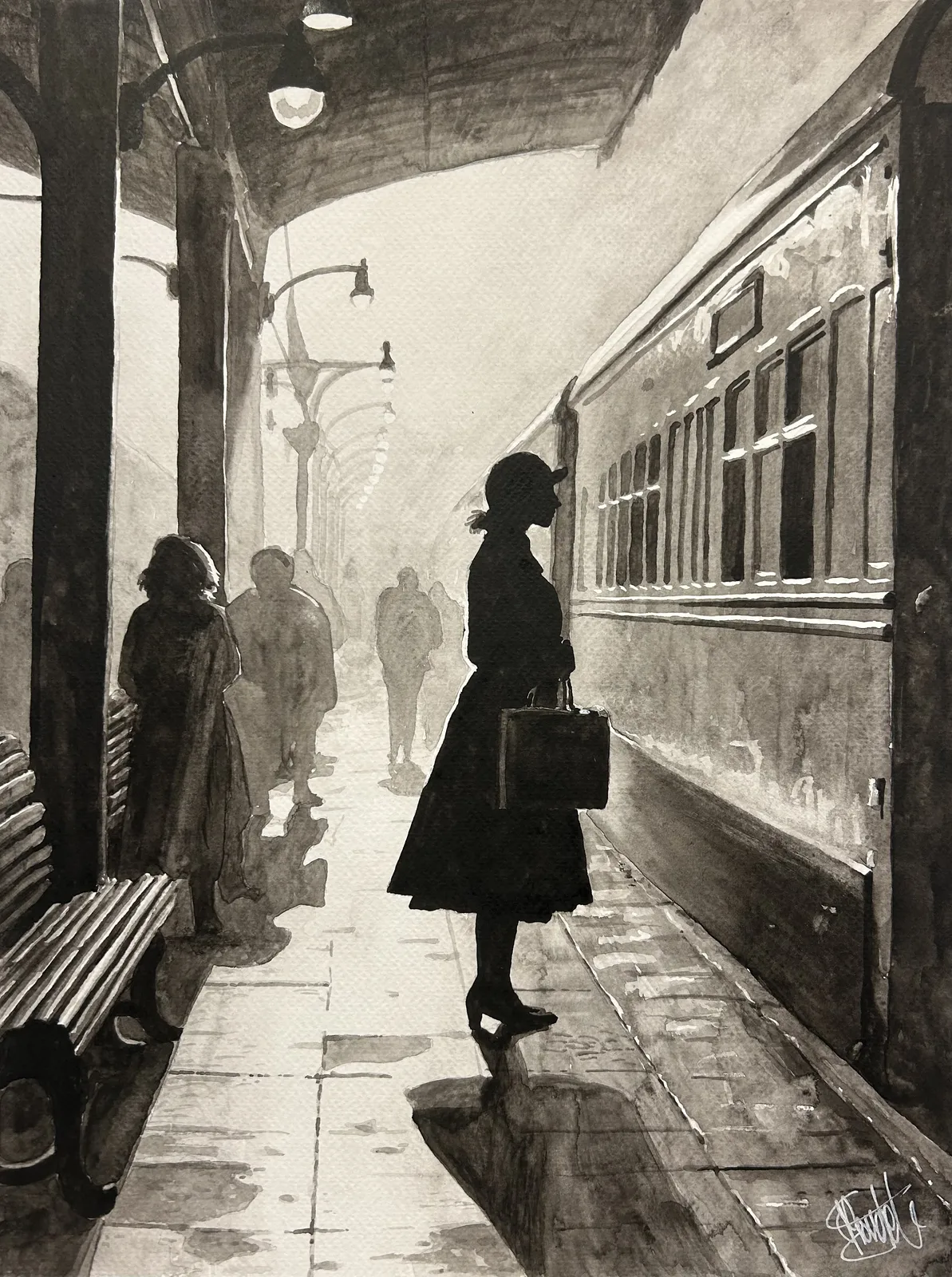 Akvarell På perrongen av Christian Prändel