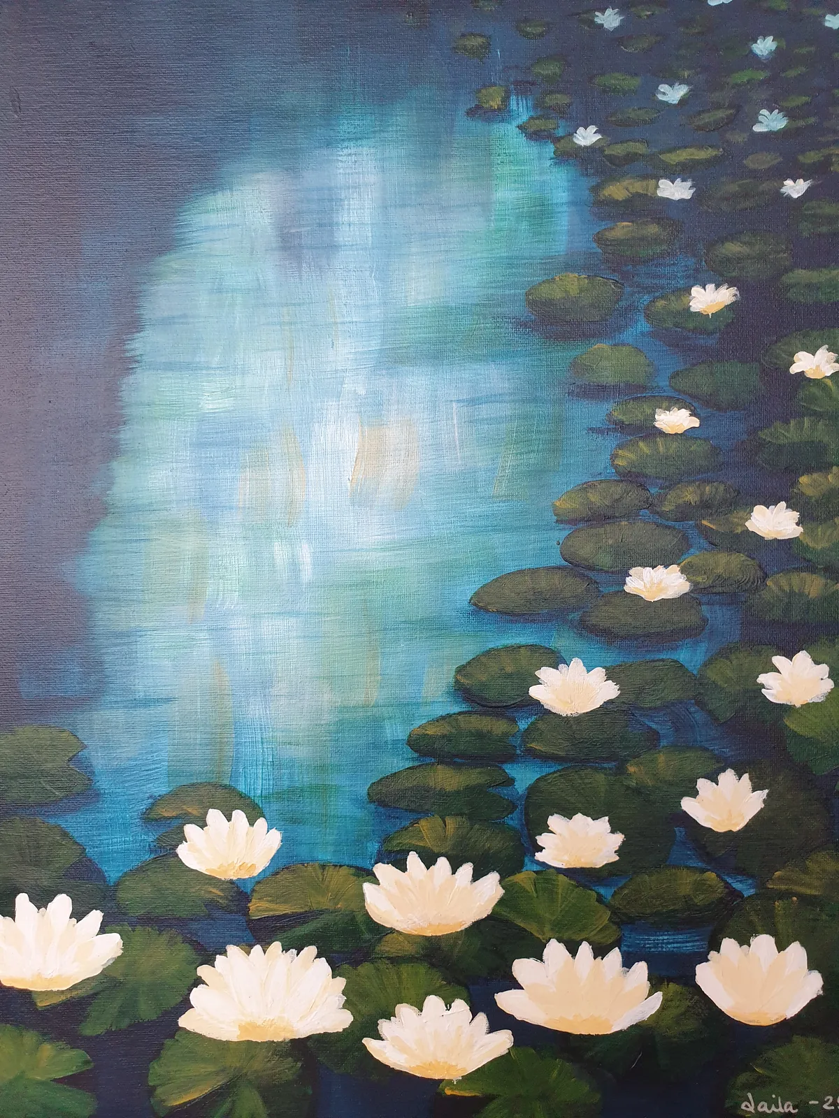 Akrylmålning Näckrosor av Laila Malmborn