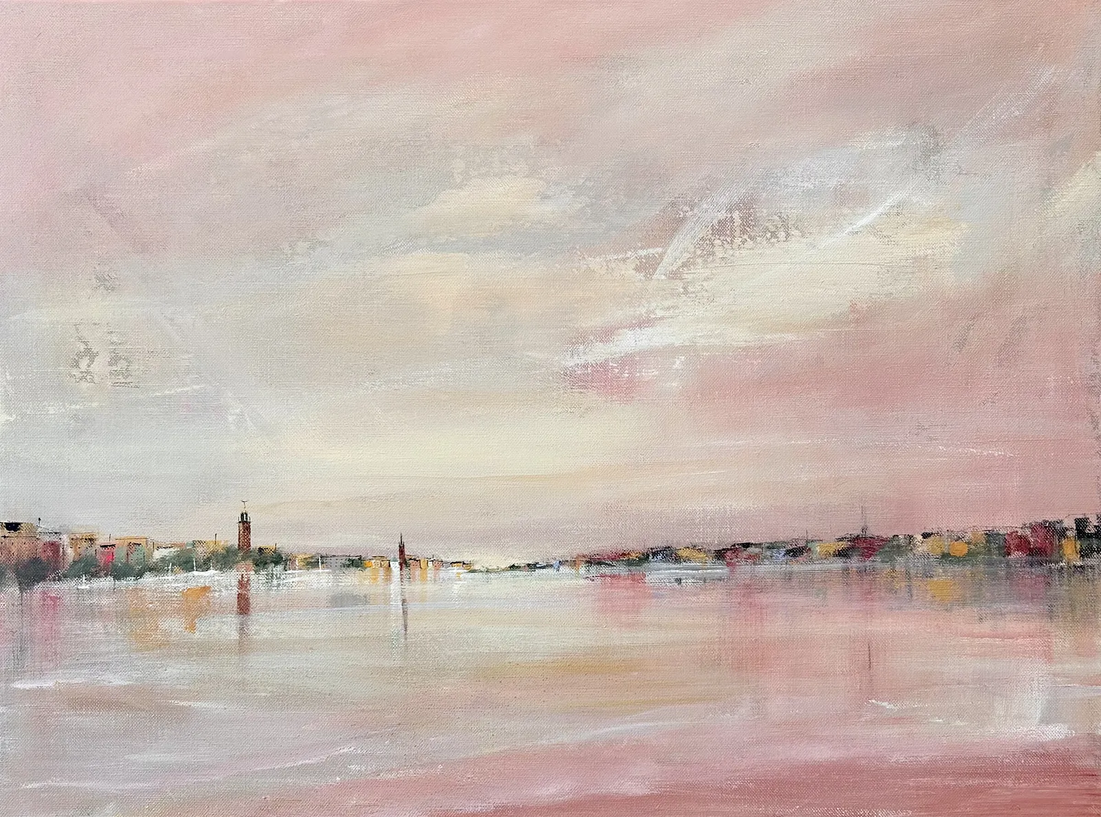 Akrylmålning Rosa himmel i Stockholm av Ulrica Halling Olsson_art Stockholm