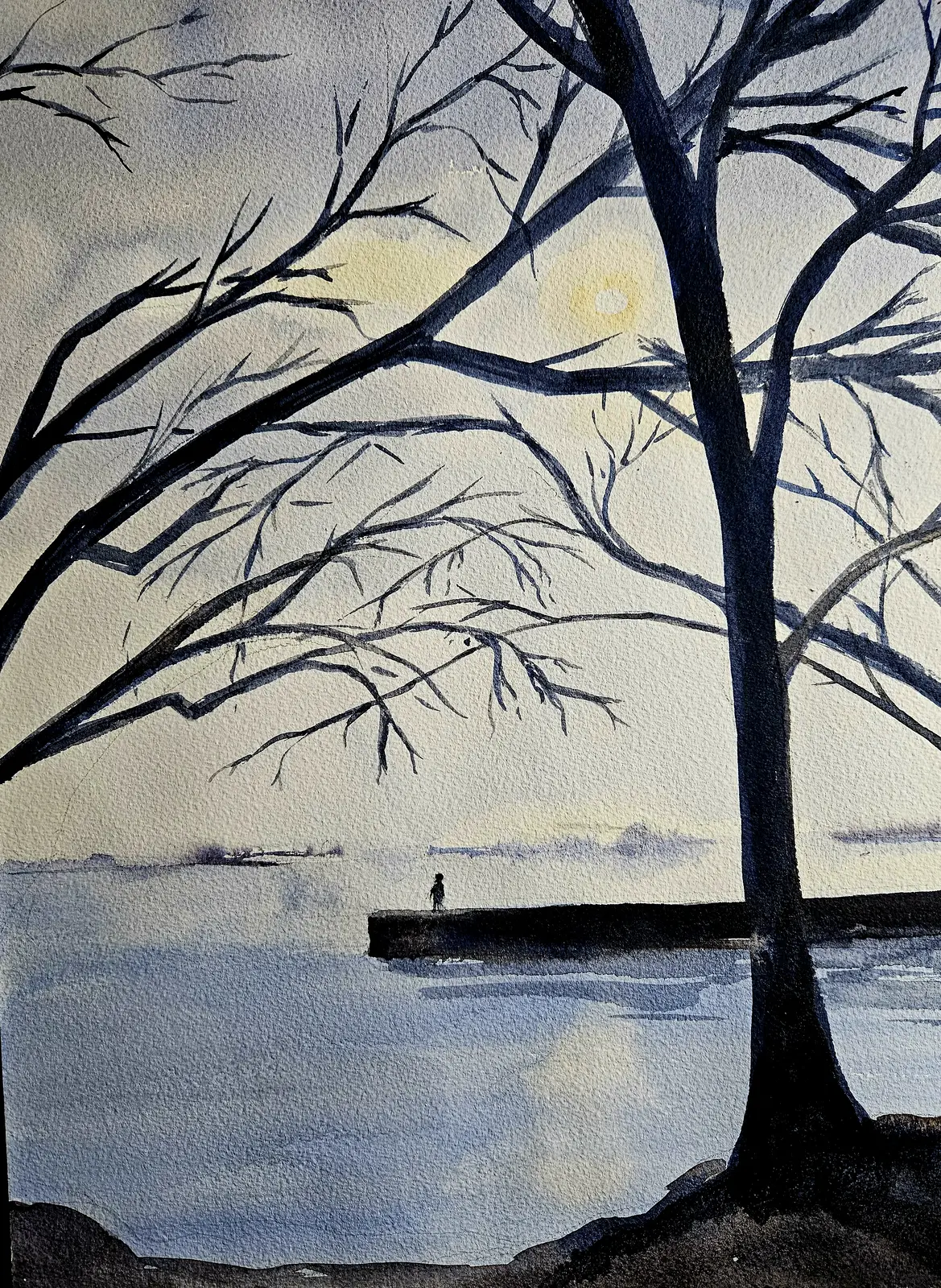 Akvarell Solen bryter igenom av Mia Wahlberg