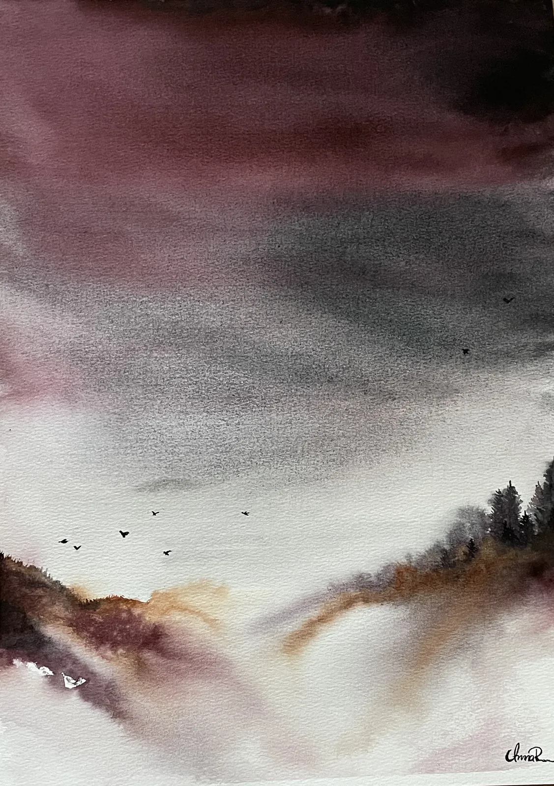 Akvarell Kvällsljus av Anna Roos Friden