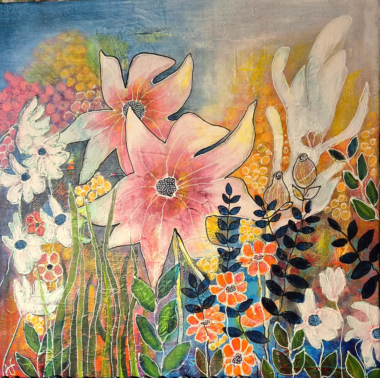 Akrylmålning Blommor utan gränser av Annelie Jonsson