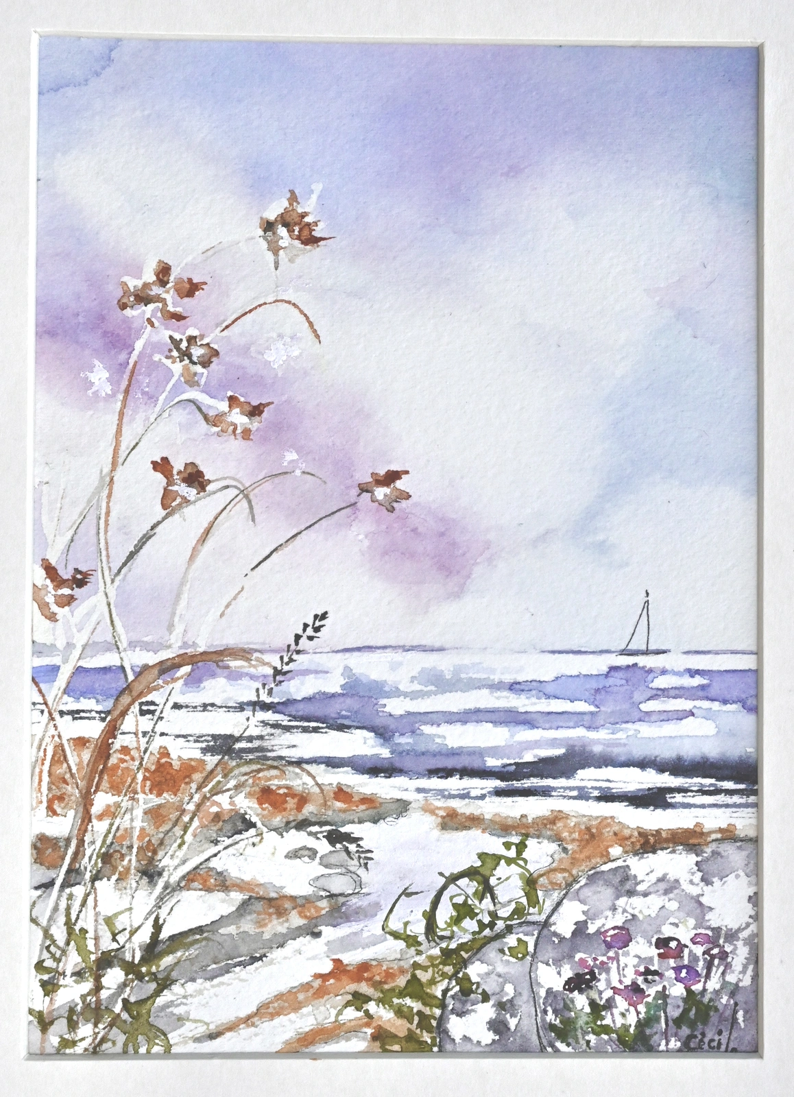 Akvarell Blomster vid Havet av Cécile Hansson