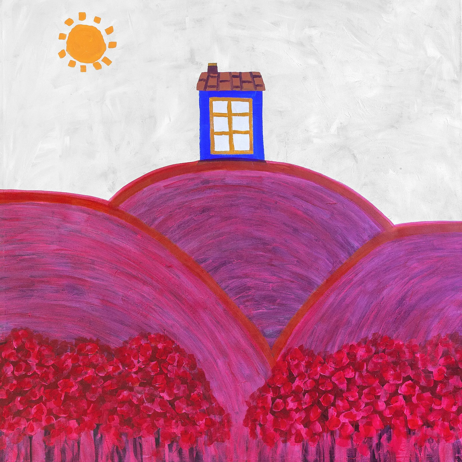 Akrylmålning House on the hill av Tommy Lennartsson