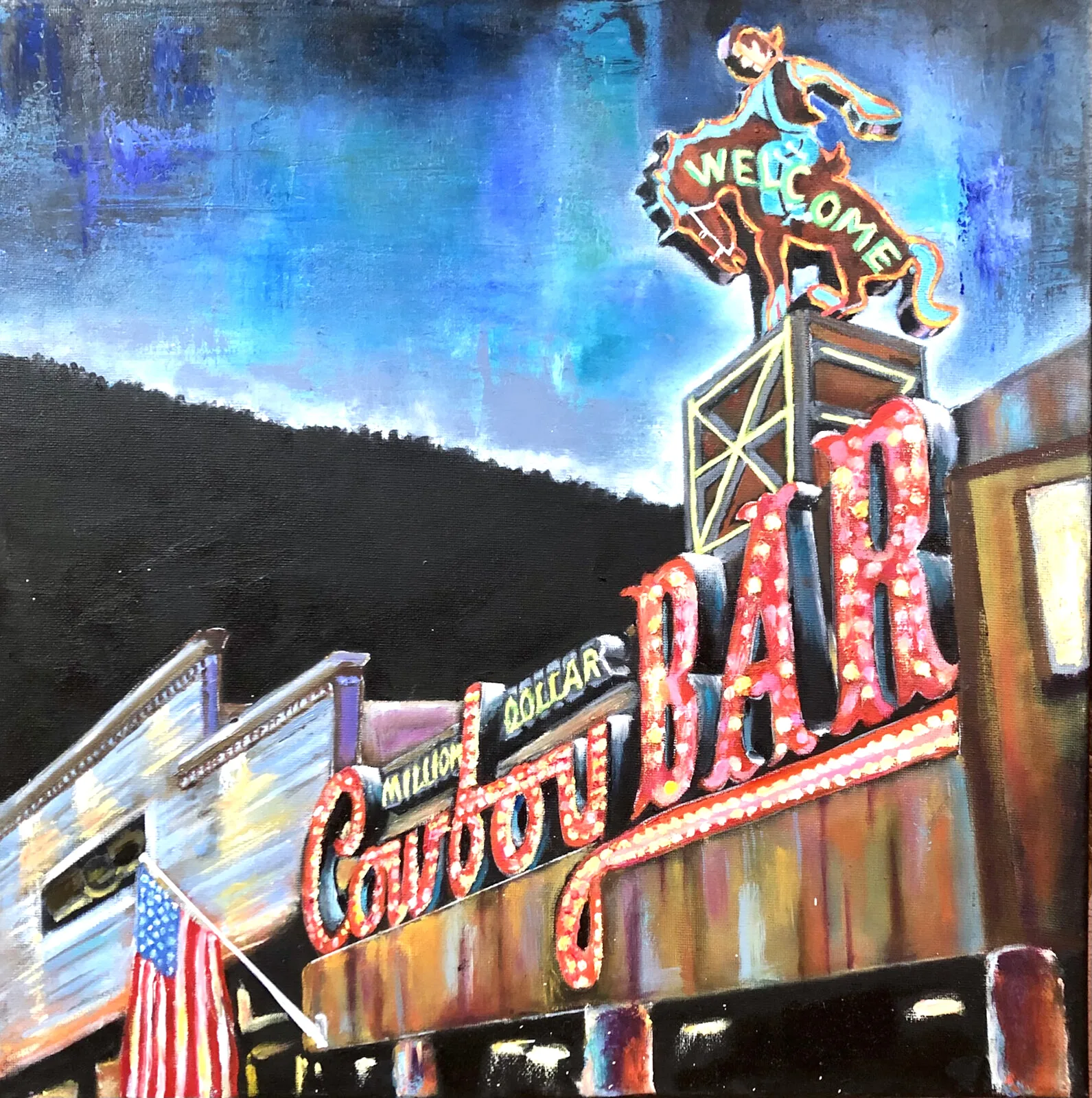 Oljemålning Cowboy Bar av Veronika Yngwe