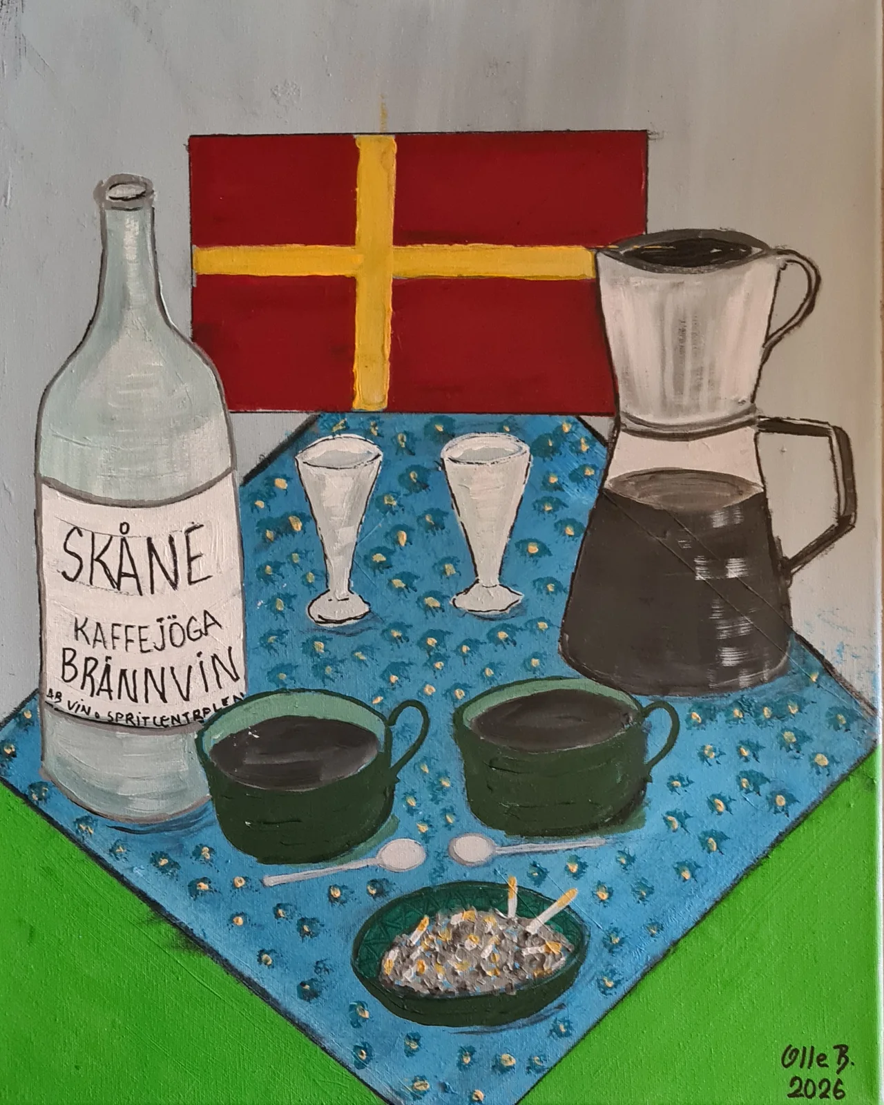 Akrylmålning Skånsk kaffejög av Olle Brobeck