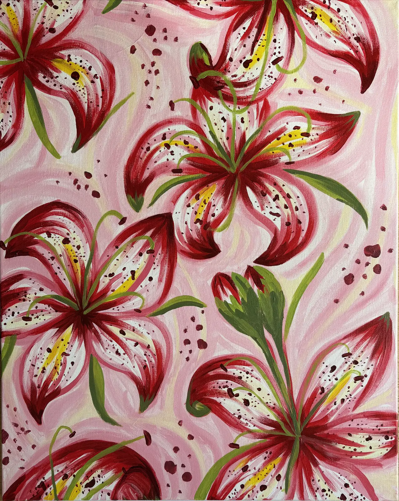 Akrylmålning Rosa blommor av Edith Fredenvall