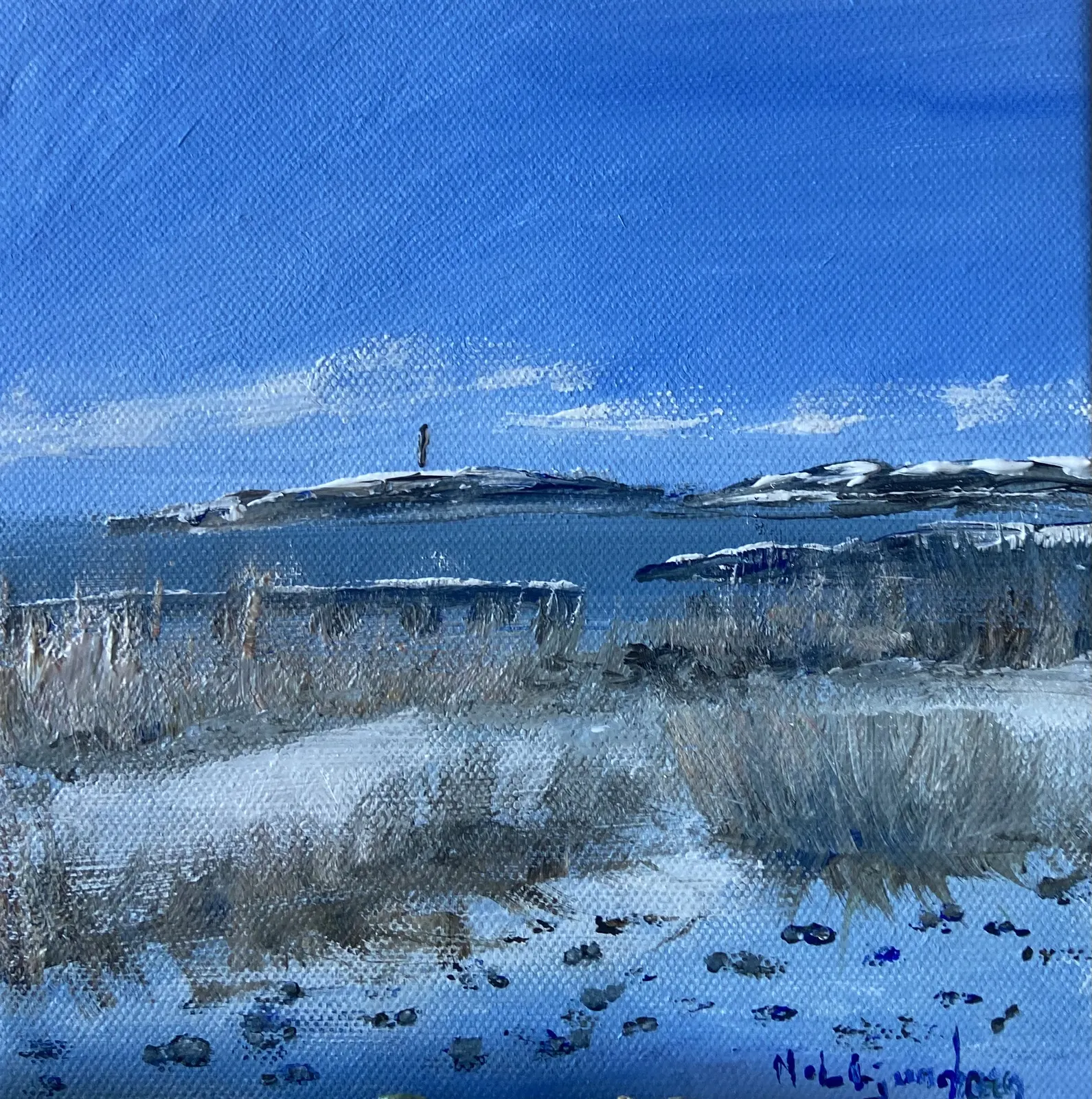 Akrylmålning Vinter på Kvarnsand ( Väddö) av Marie-Louise Ljungberg