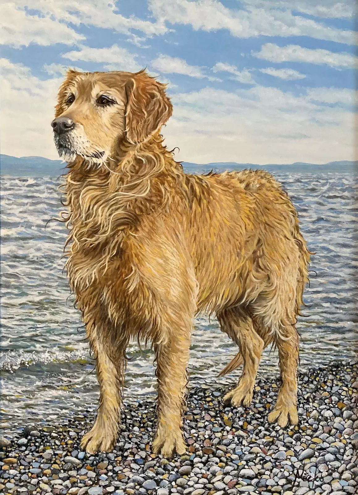 Oljemålning Golden retreiver av Nickolas Svensson