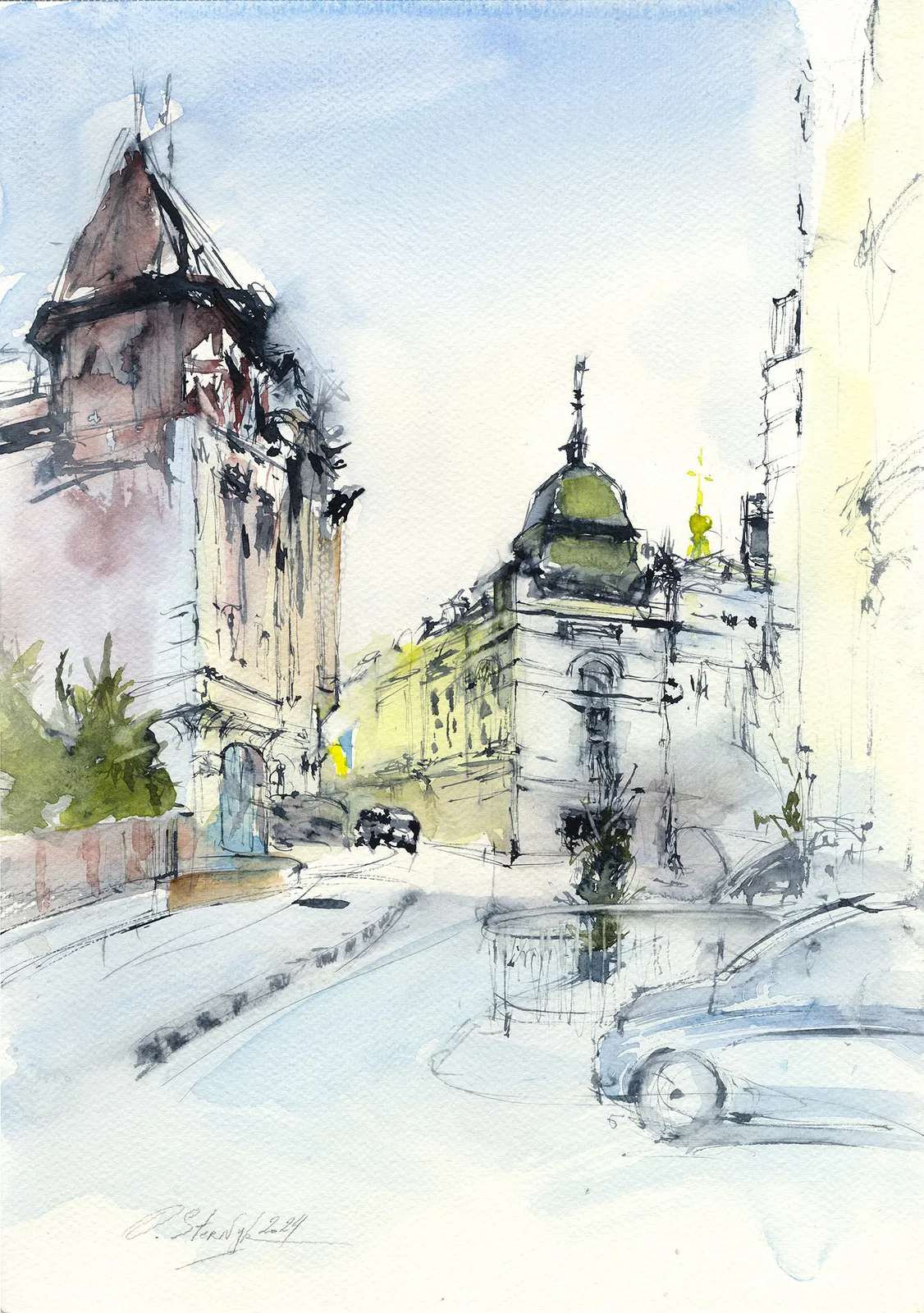 Akvarell Vozdvyzhenka. Kyiv. Plein air av Olga Sternyk