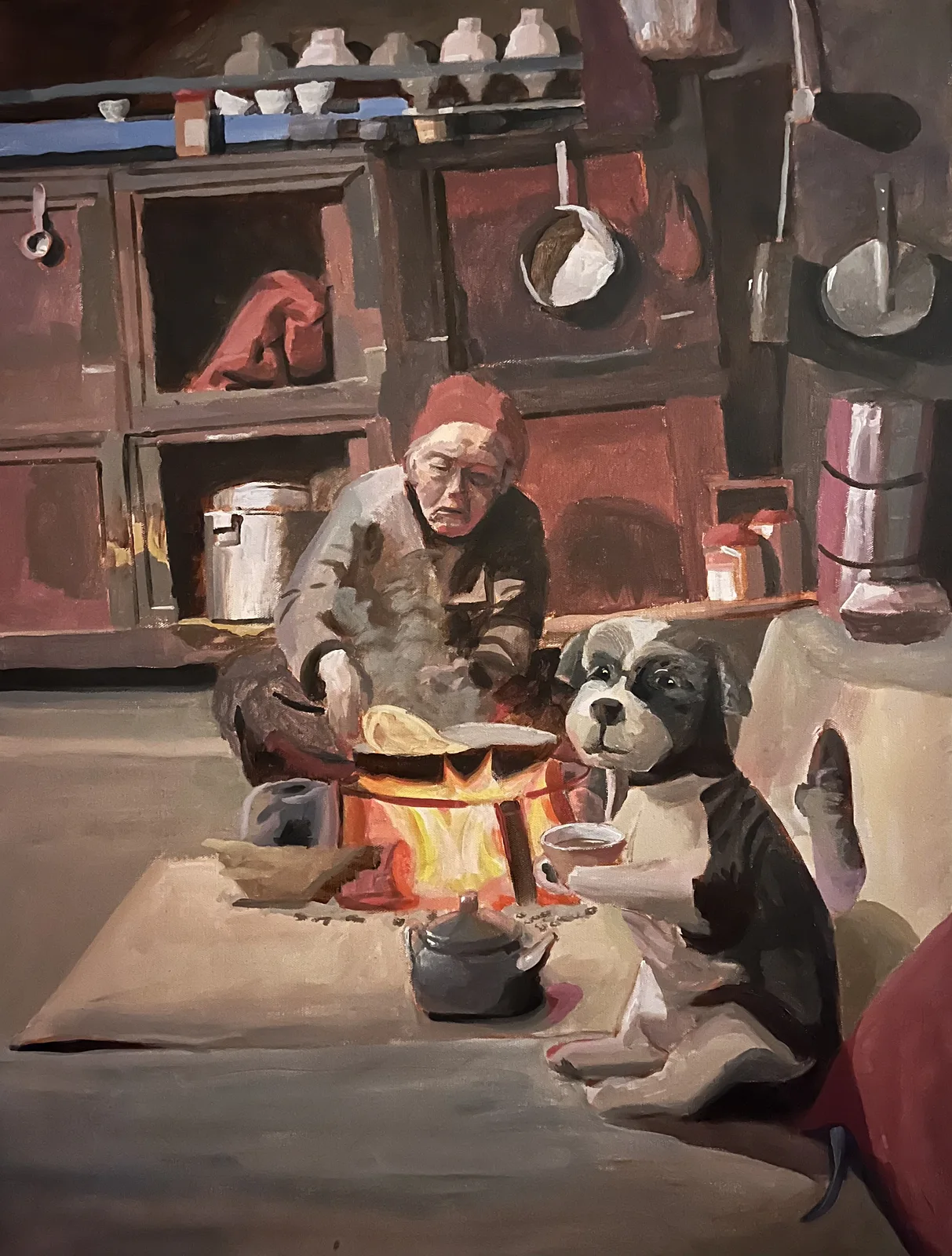 Akrylmålning Tibetansk tempel hund av Marcus Wickelgren