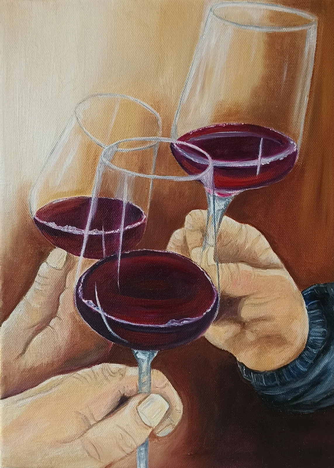 Oljemålning Tre glas vin av Lena Andersson