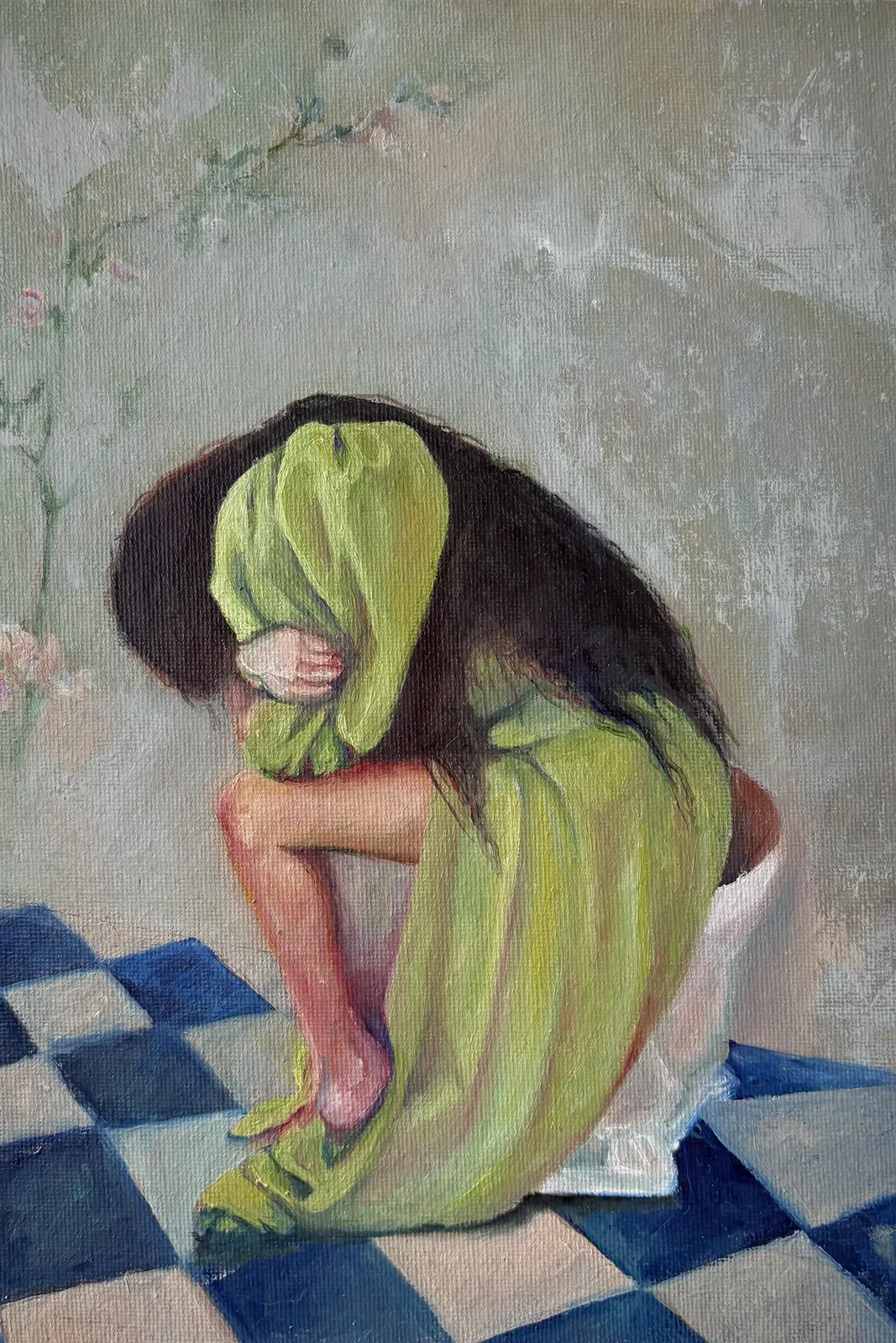 Oljemålning Waiting in the bathroom av Anastasiya Kostyuk