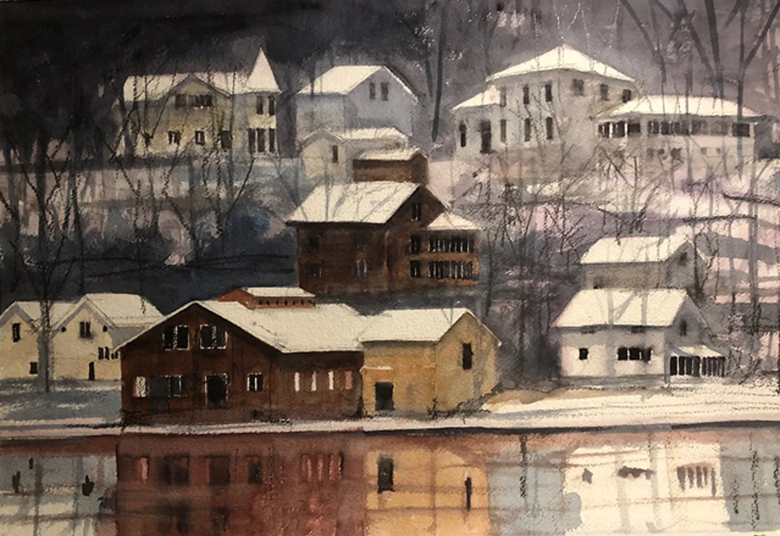 Akvarell Valdemarsvik av Hans Kihlén