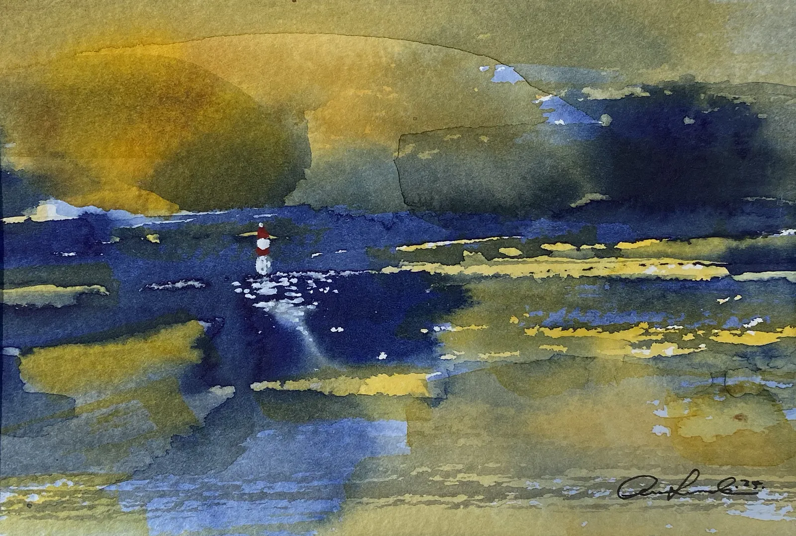 Akvarell Blue Sea - Red light No. 6 av Anna Lundin