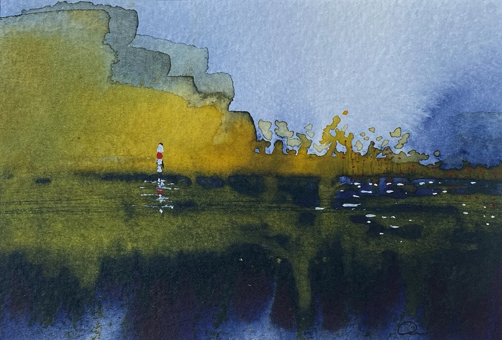 Akvarell Blue Sea - Red light No. 7 av Anna Lundin
