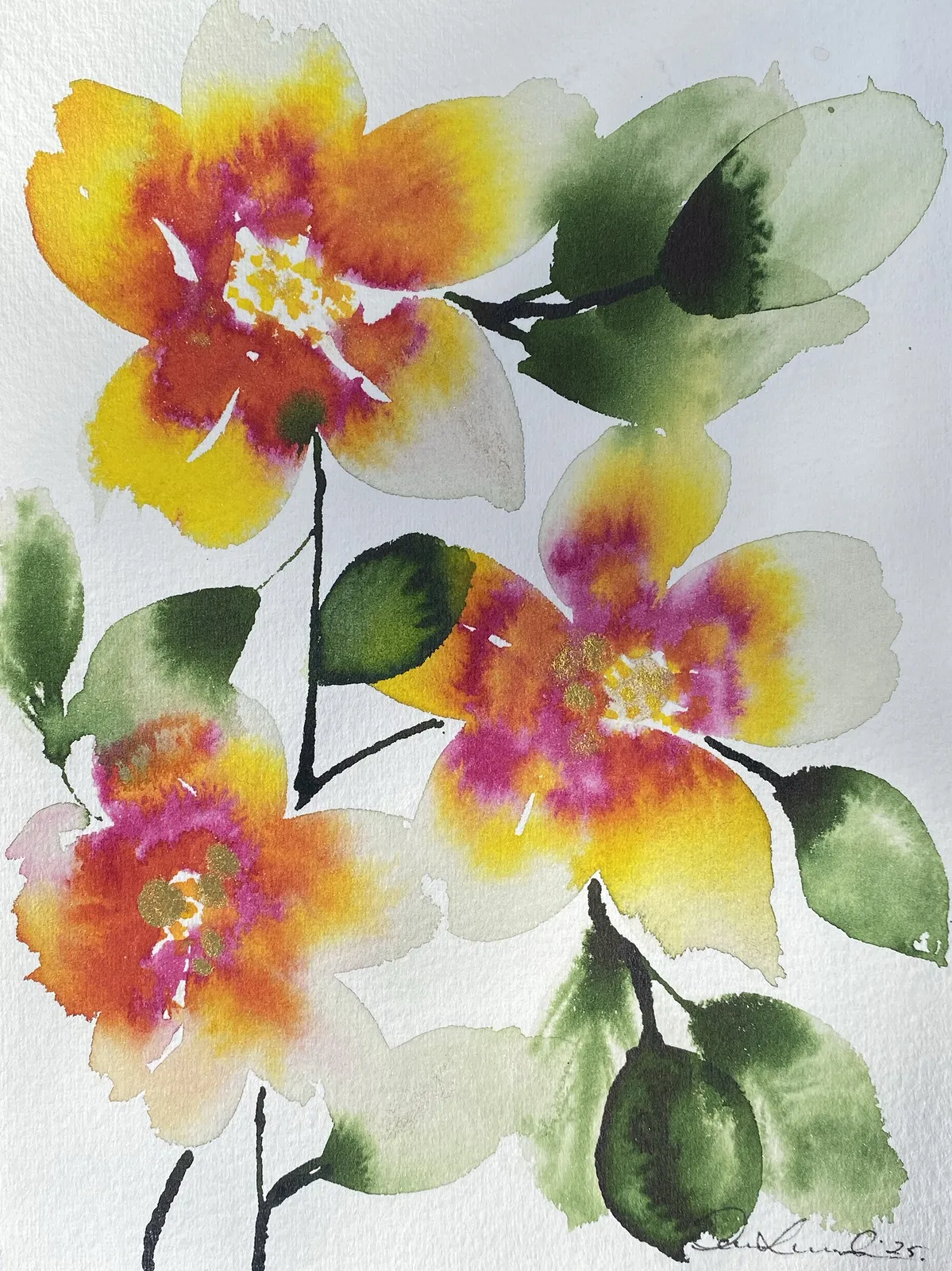 Akvarell Fantasy Florals No. 1 av Anna Lundin
