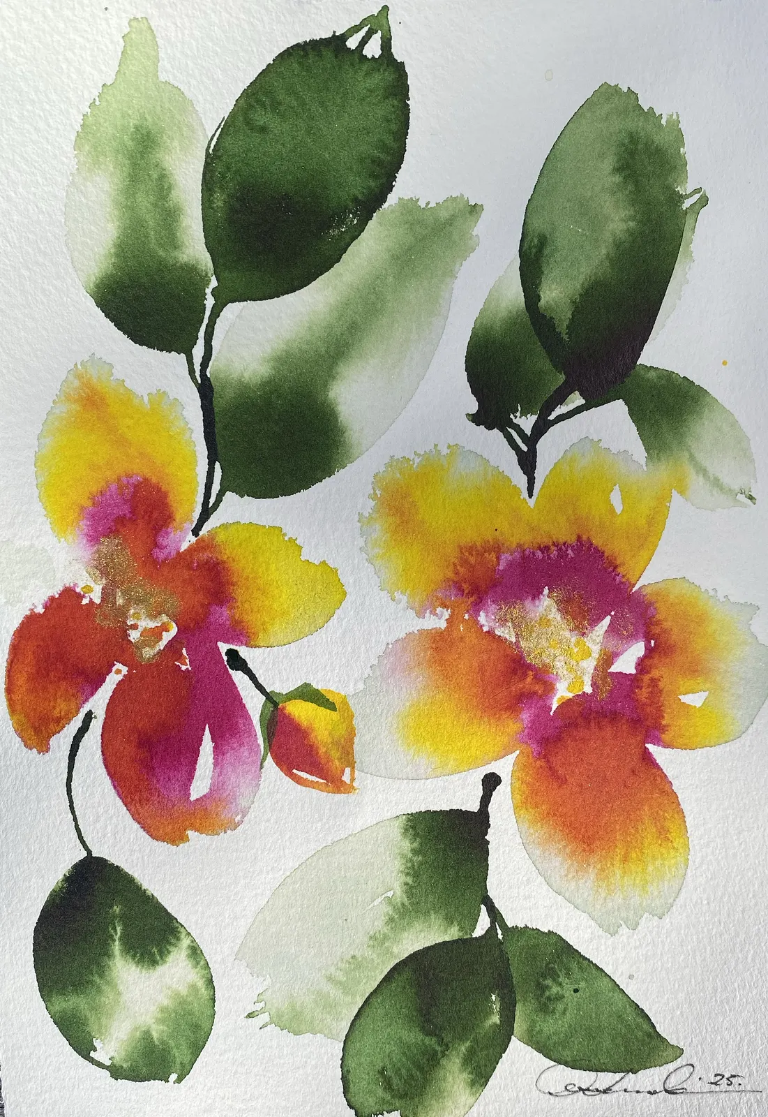 Akvarell Fantasy Florals No. 2 av Anna Lundin