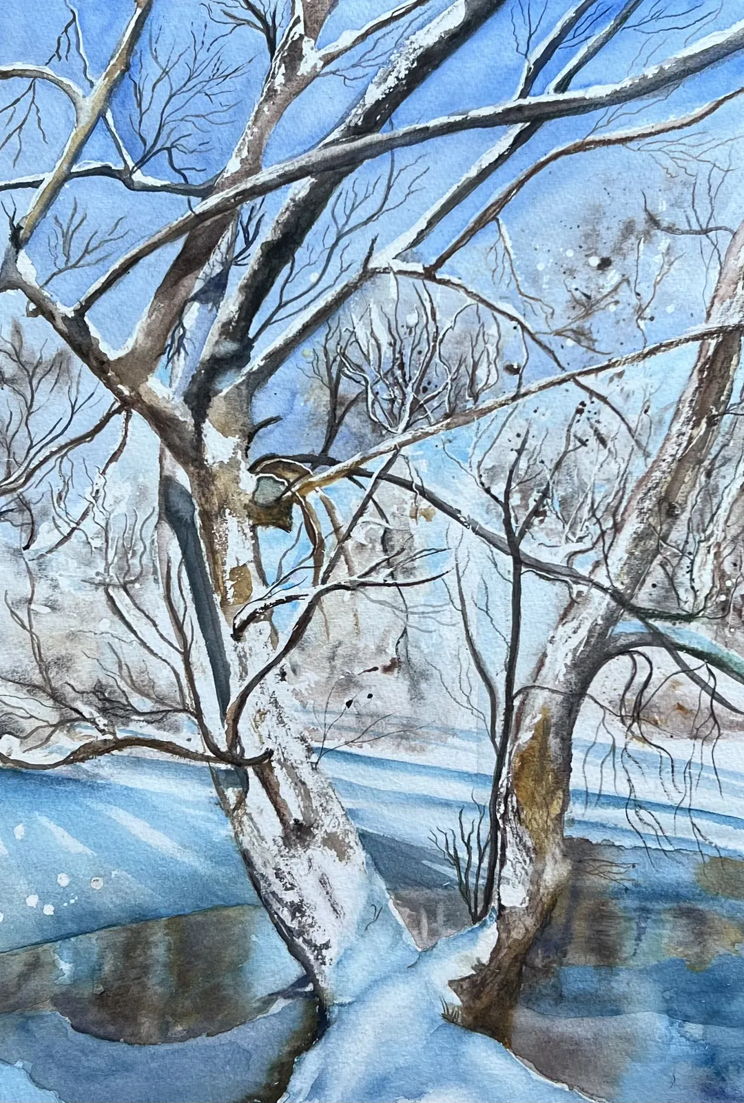 Akvarell Spring winter av Ewa Helzen