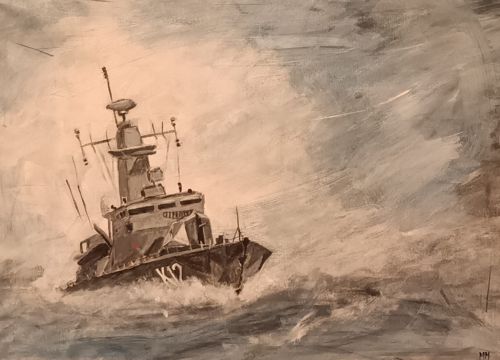 Akrylmålning HMS Malmö av Karolinermålaren Malmgren