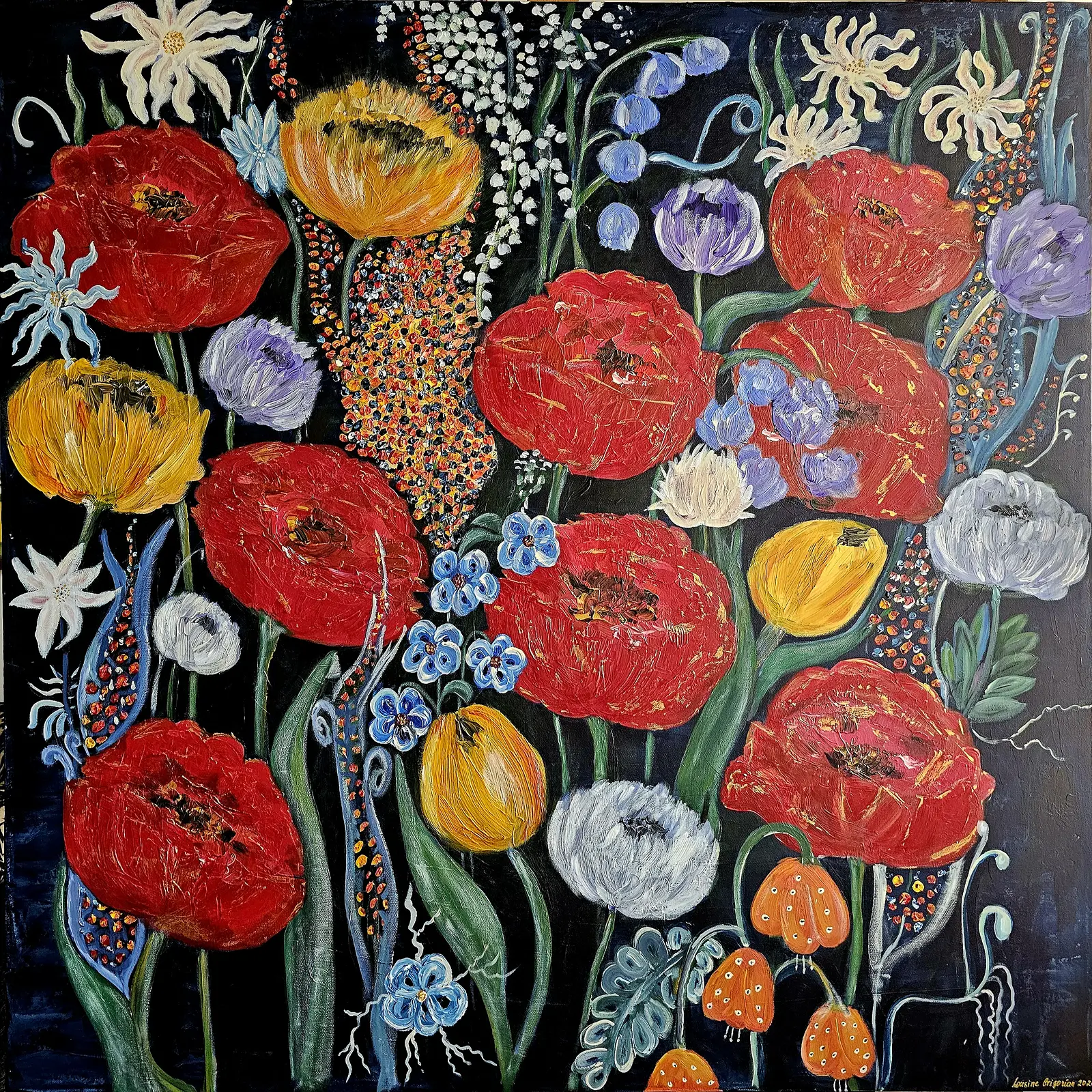 Akrylmålning Blommornas symfony av Lousine Grigorian