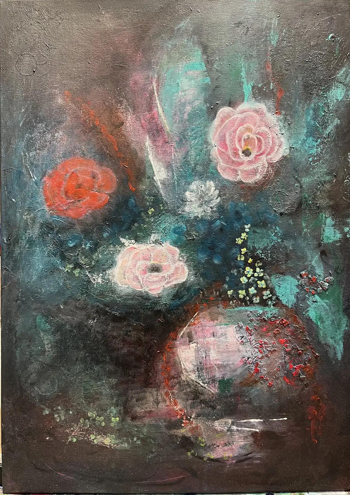 Akrylmålning Blomsterfantasi av Mariethe Magnehed
