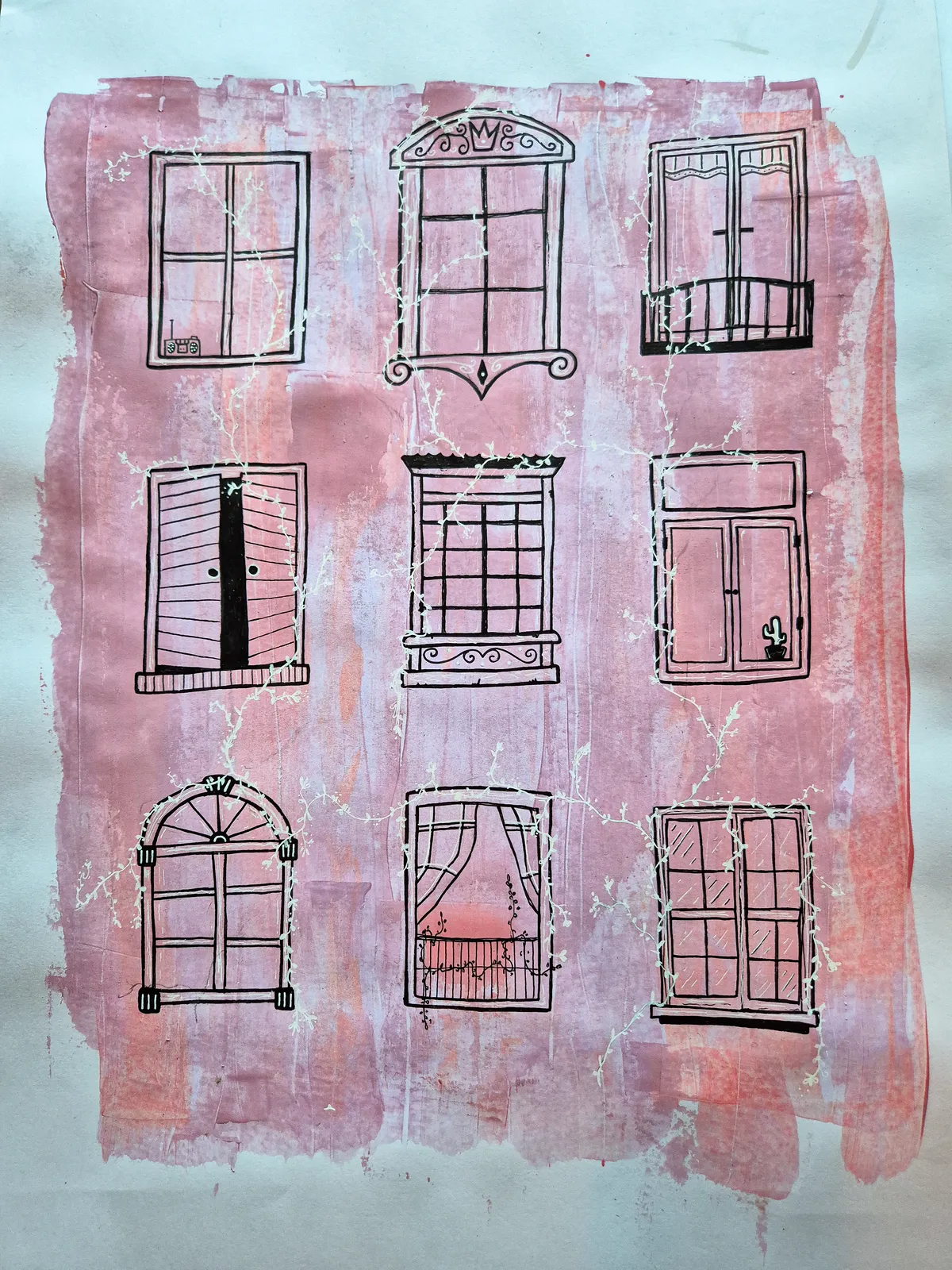 Akrylmålning Pink & white av Isac Holmgren