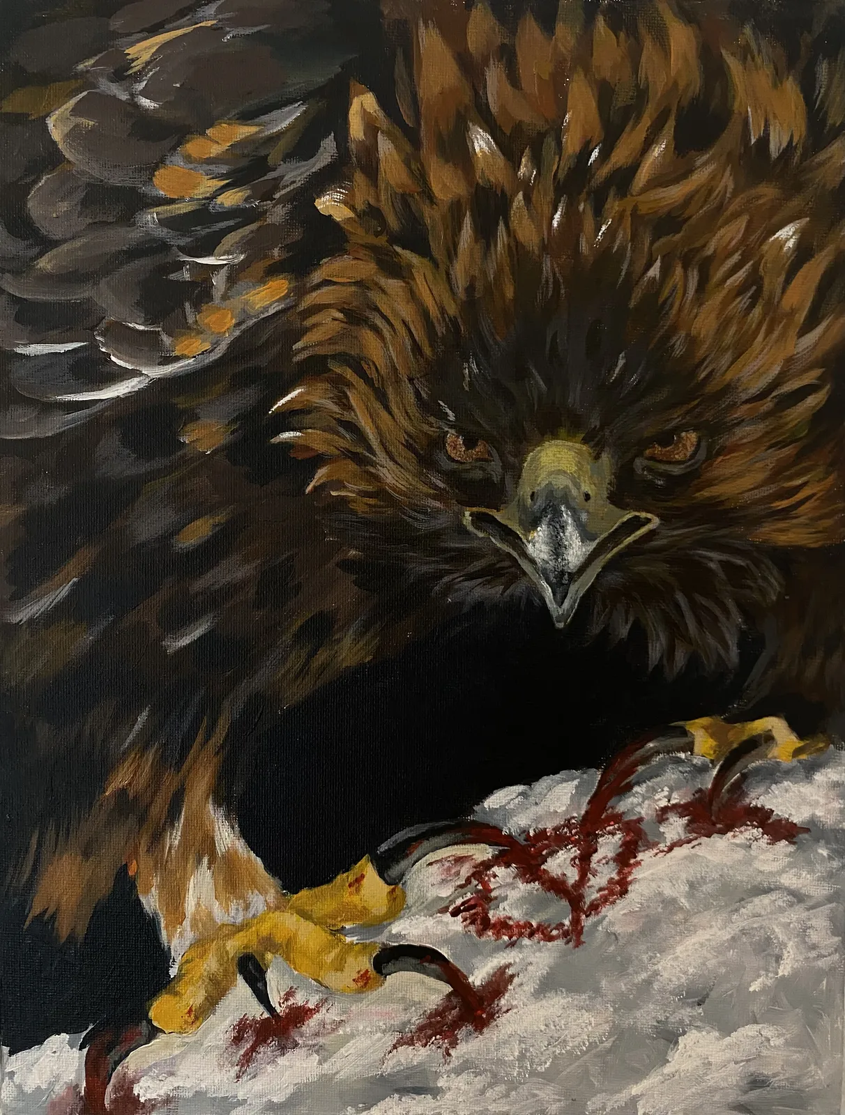 Akrylmålning A victim and a Culprit - Hawk av Margo Khasbazar