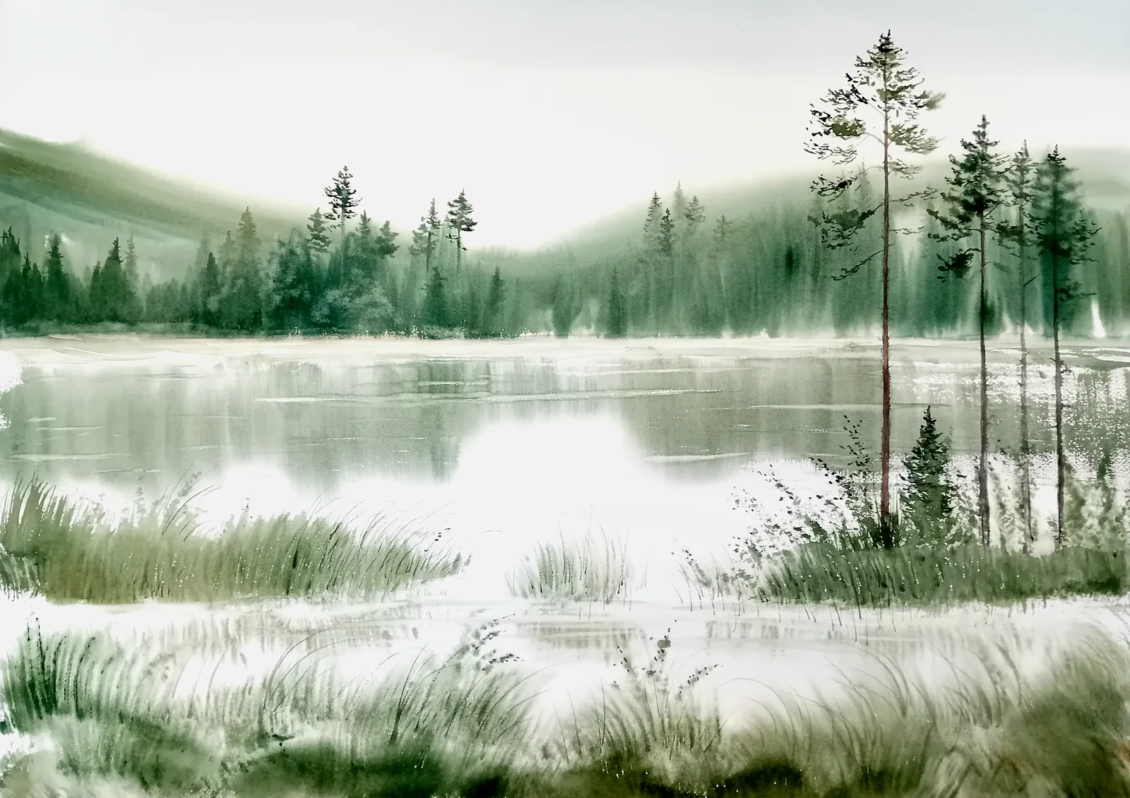 Akvarell Skogssjö av Lotta Andersson