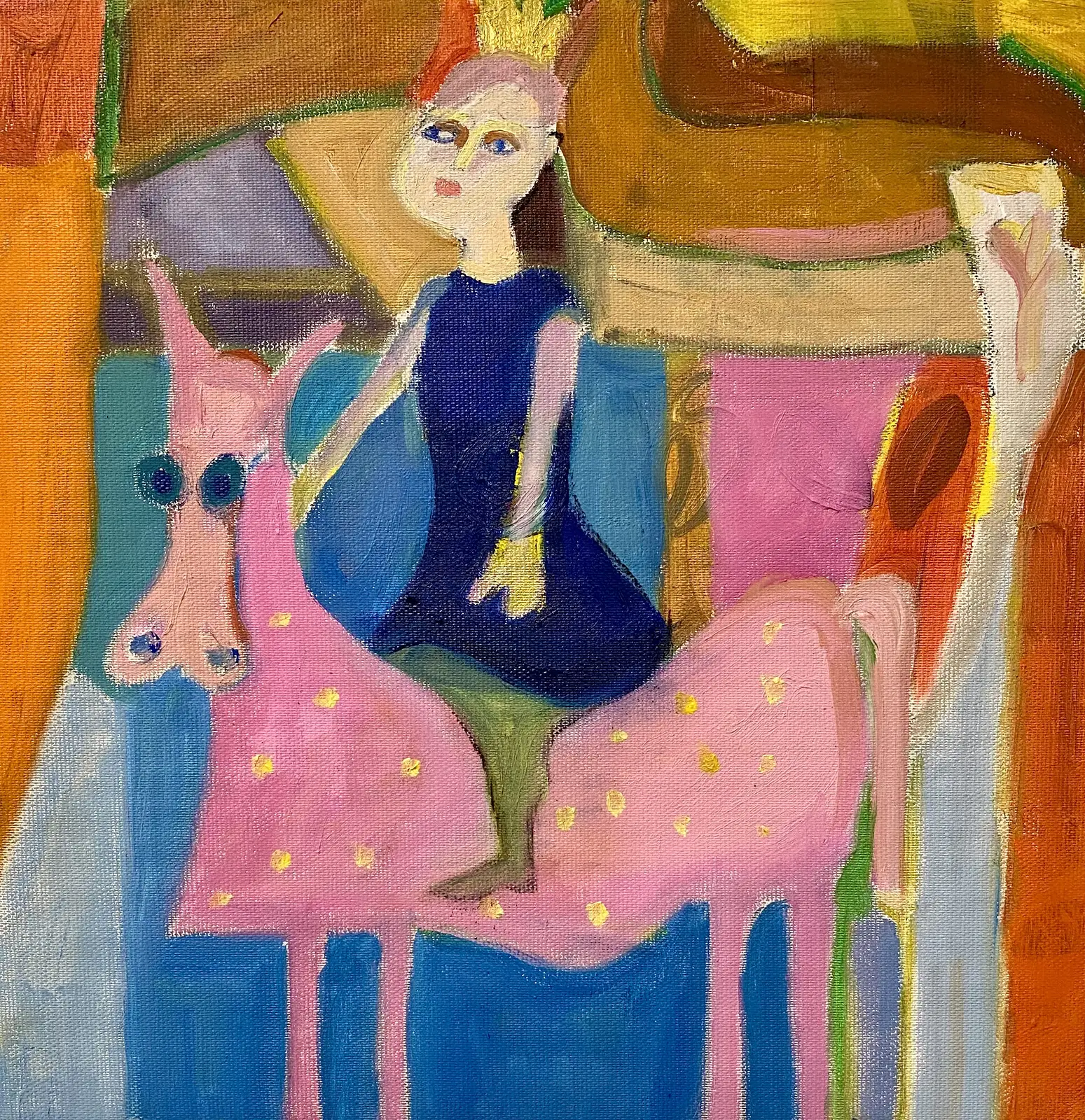 Oljemålning Den rosa hästen! av Fia Kvissberg
