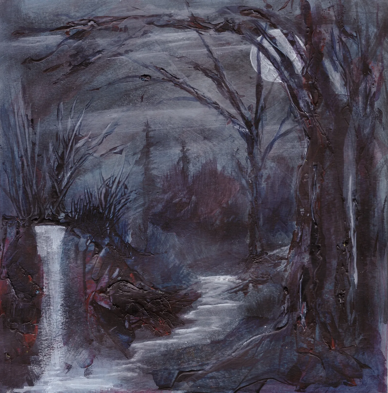 Akrylmålning Moonlit forest 1 av Roger Eriksson