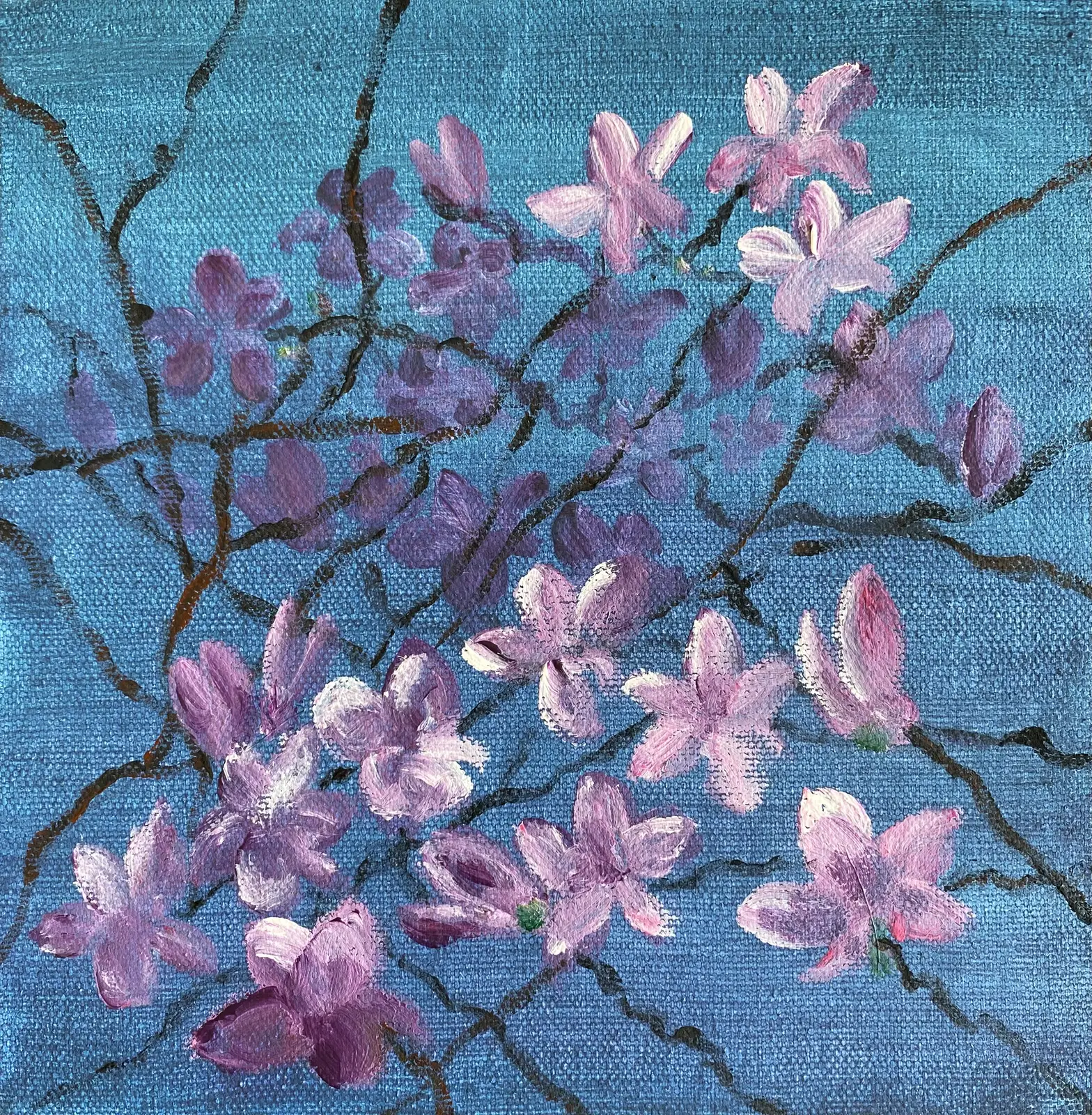 Akrylmålning Magnolia i mimiatyr av Margareta Mattsson