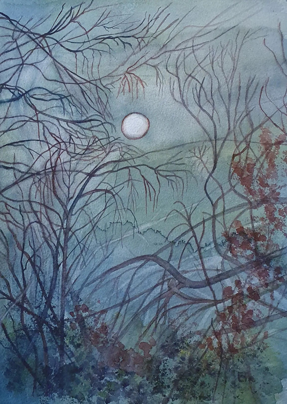 Akvarell Novembersol av Ewa Rönnberg