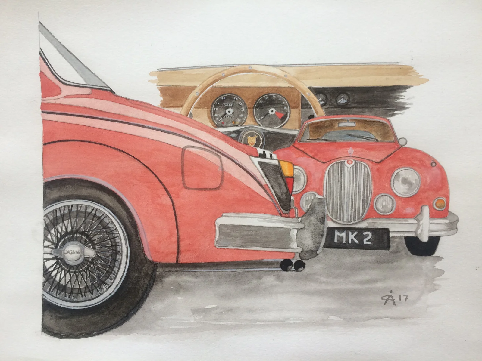 Akvarell Jaguar XK 150 av Claes Åkerman