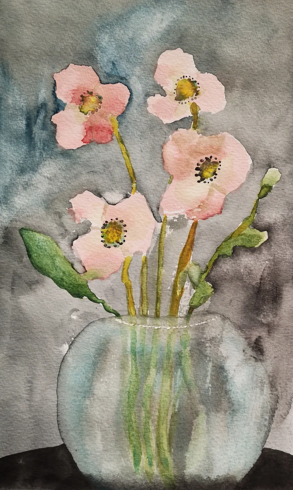 Akvarell Anemoner i vas av Anette Arkbring