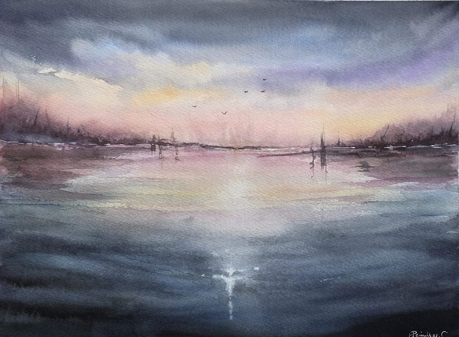 Akvarell Where light find stillness av Pernilla Carlsson