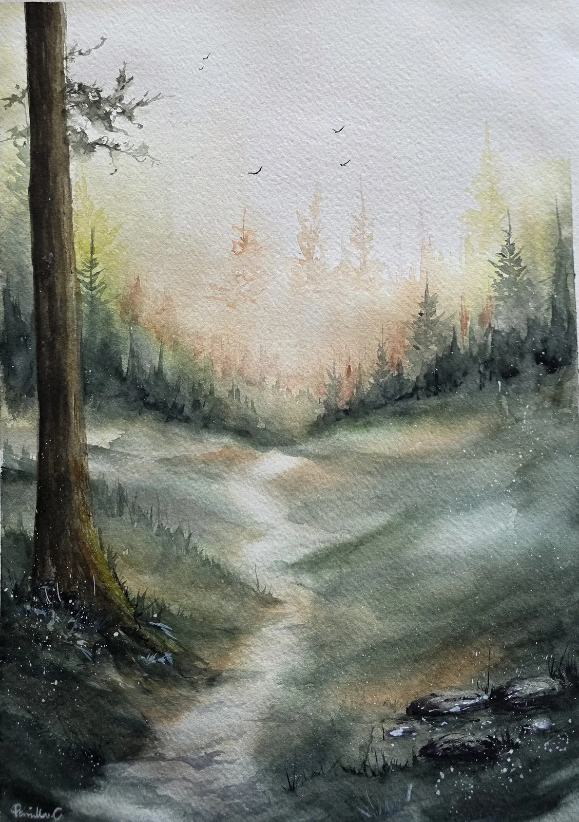 Akvarell The whispering path av Pernilla Carlsson
