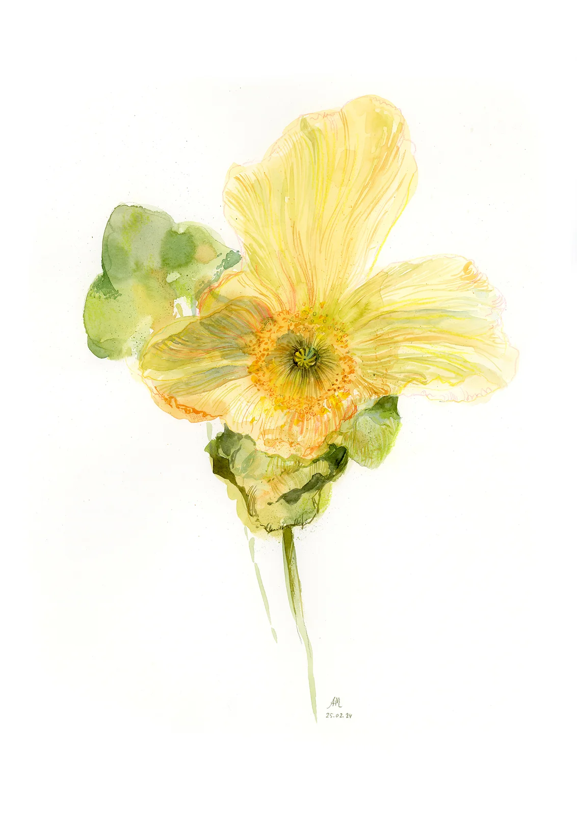 Akvarell Yellow flower av Anastasiia Mazeina